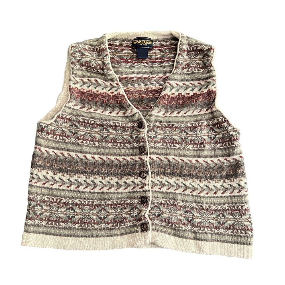 Woolrich John Rich & Bros Women's Small Khaki Fair Isle Knit Sweater Vest 7373